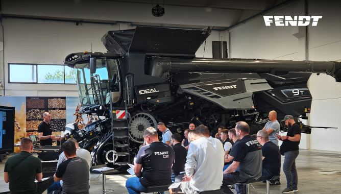 Навчання демонстраторів на заводі комбайнів Fendt Ideal у Бреганце, Італія